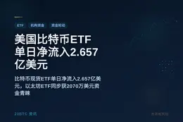 美国比特币ETF单日净流入2.657亿美元