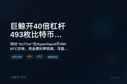 巨鲸开40倍杠杆，493枚比特币空单