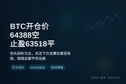 2026-07-10 17:35:46 BTC开仓价64388空，止盈63518平