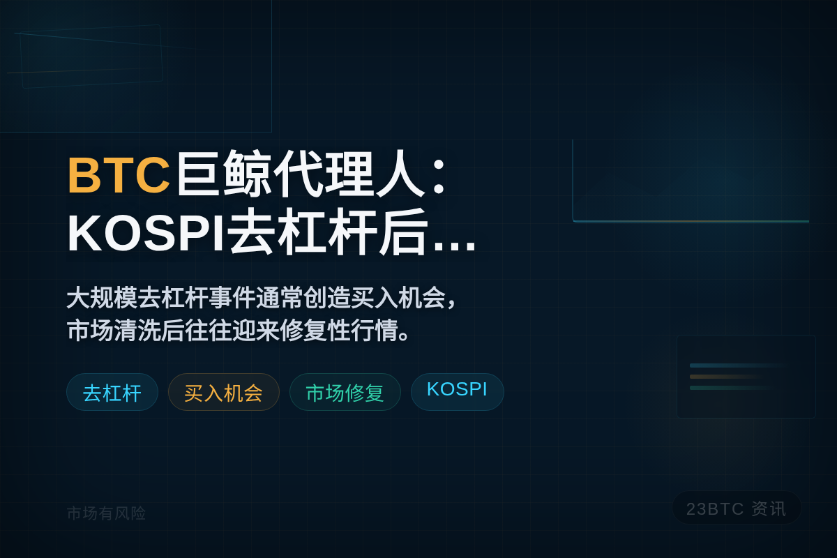 BTC巨鲸代理人：KOSPI去杠杆后或现买入良机