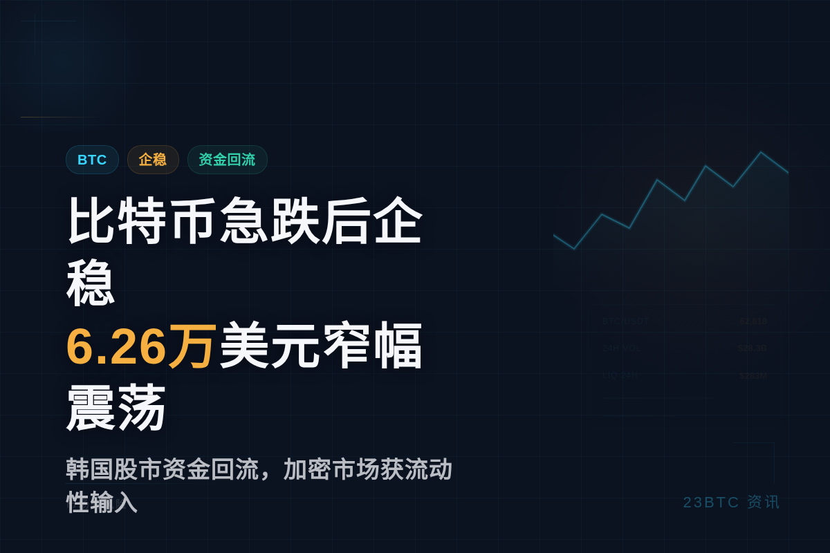 比特币急跌后企稳,6.26万美元窄幅震荡插图1 比特币急跌后企稳,6.26万美元窄幅震荡