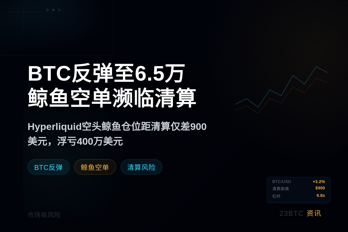 BTC反弹至6.5万，鲸鱼空单濒临清算