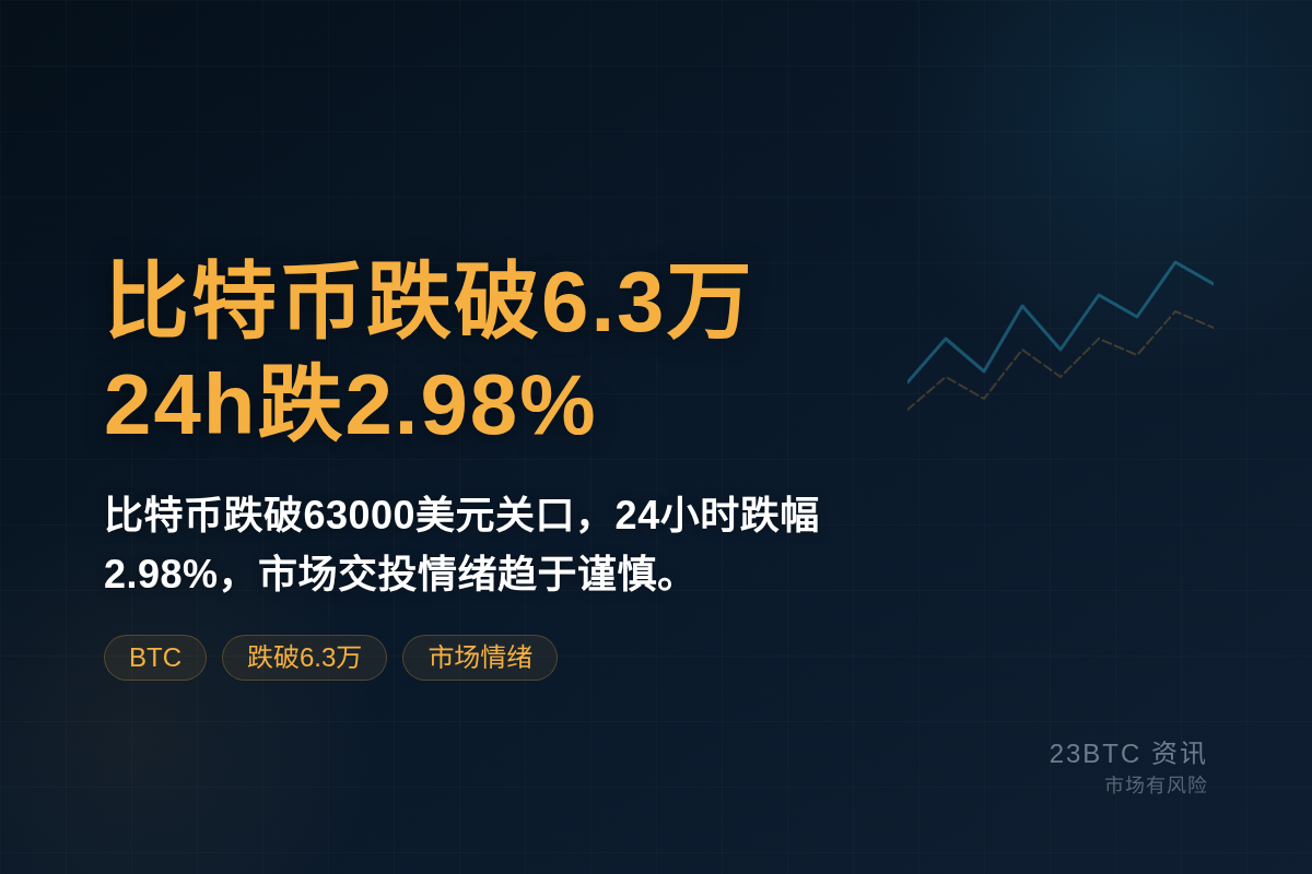 比特币跌破6.3万 24h跌2.98%插图1 比特币跌破6.3万 24h跌2.98%