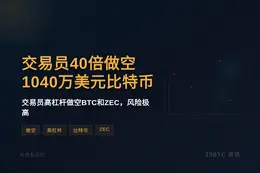 交易员40倍做空1040万美元比特币