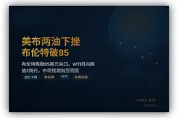 美布两油下挫，布伦特破85，WTI跌2美元