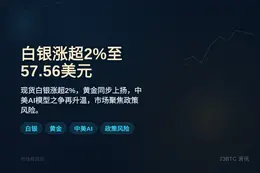 白银涨超2%至57.56美元