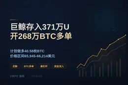 巨鲸存入371万U开268万BTC多单