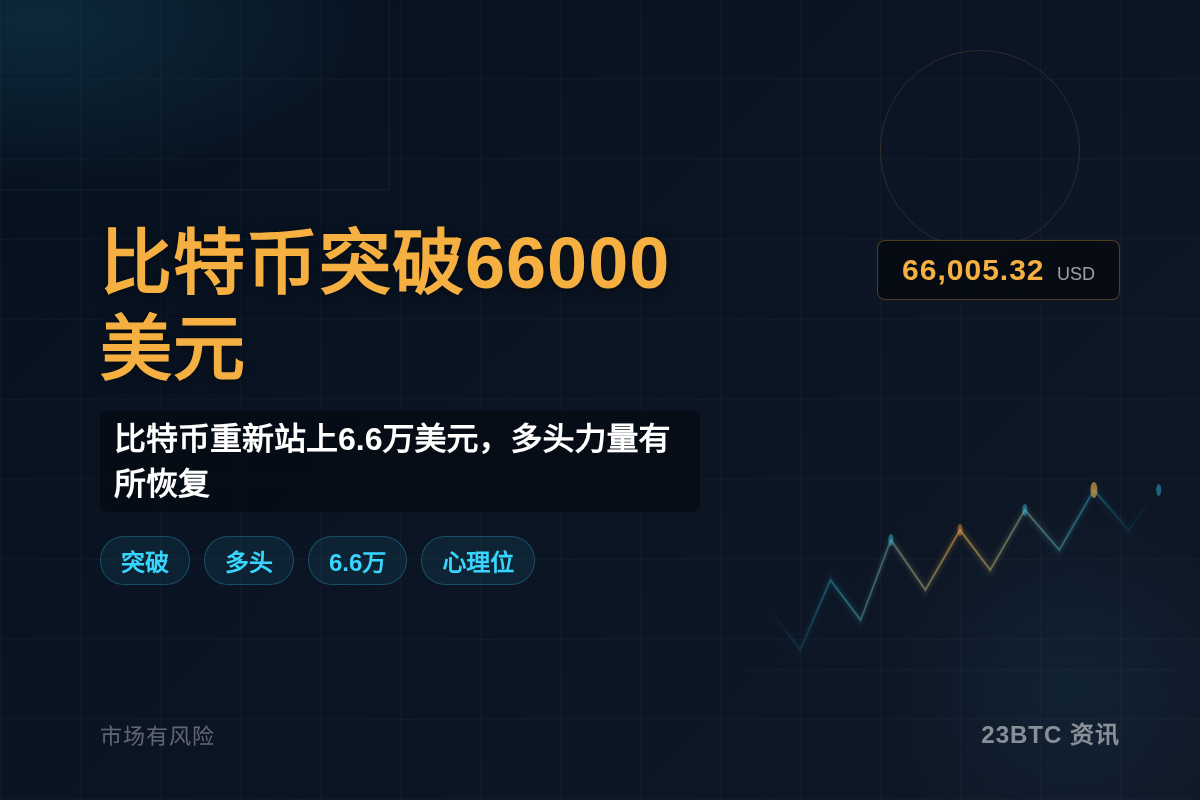 比特币突破66000，24h跌0.32%