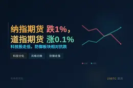纳指期货跌1%，道指期货涨0.1%