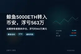 鲸鱼5000ETH转入币安，浮亏563万