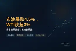 布油暴跌4.5%，WTI跌超3%