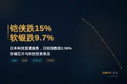 铠侠跌15%软银跌9.7%