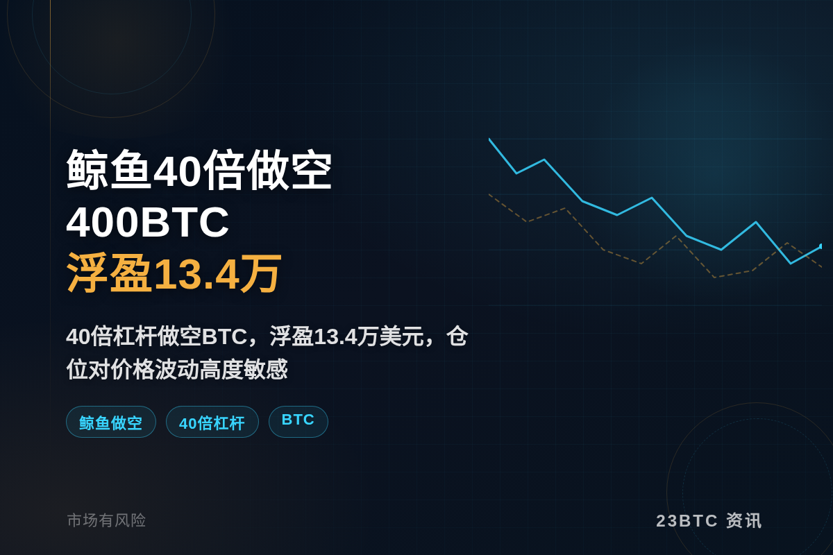 鲸鱼40倍做空400BTC浮盈13.4万