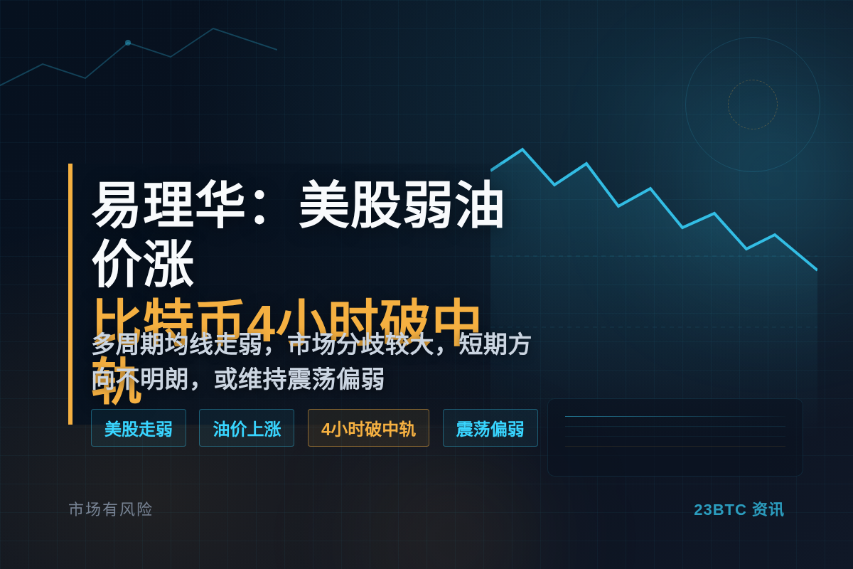 易理华:美股弱油价涨,比特币4小时破中轨插图1 易理华:美股弱油价涨,比特币4小时破中轨