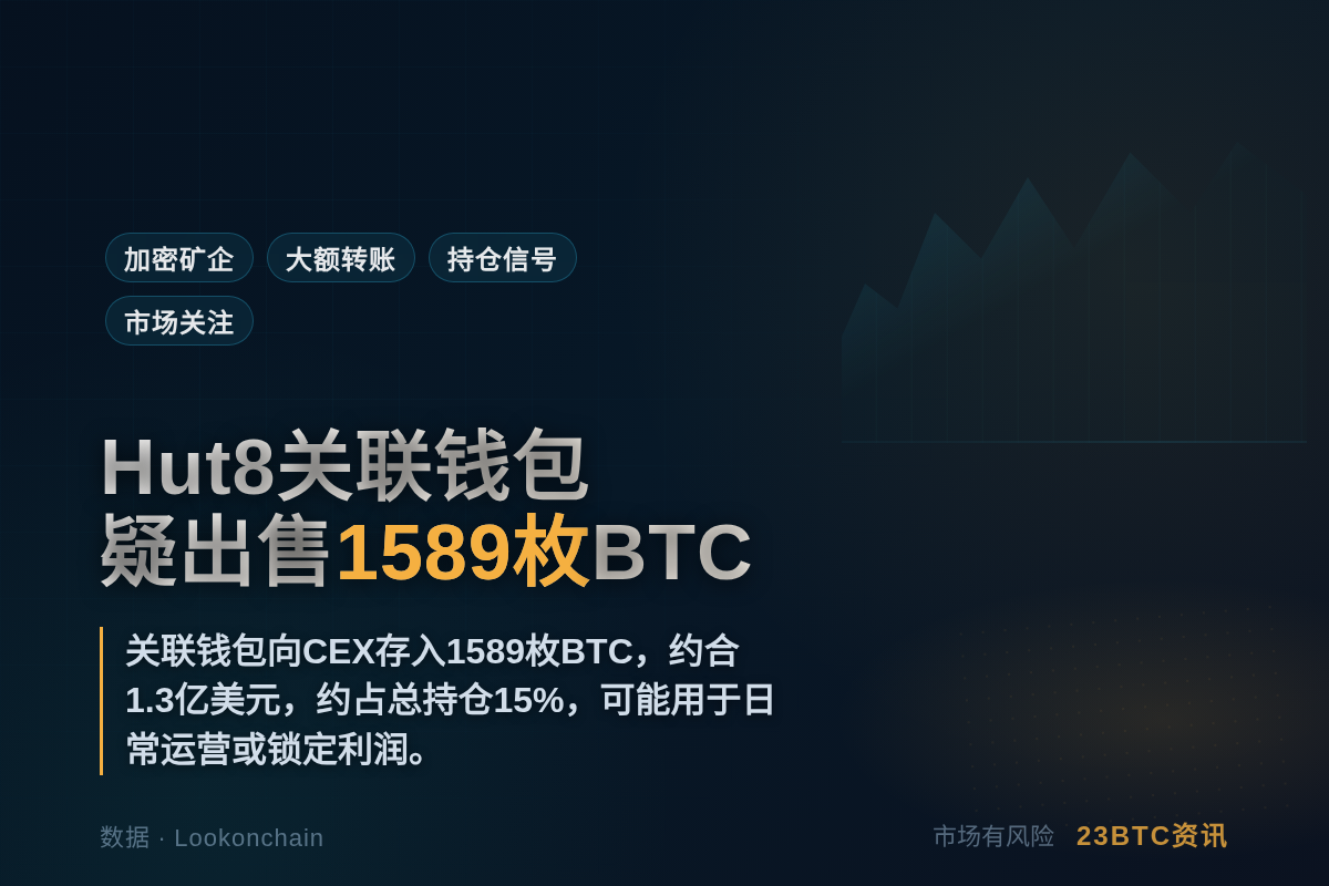 Hut8关联钱包疑出售1589枚BTC插图1 Hut8关联钱包疑出售1589枚BTC