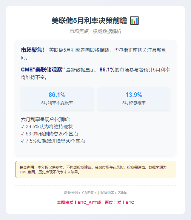 美联储5月利率不变概率86.1%