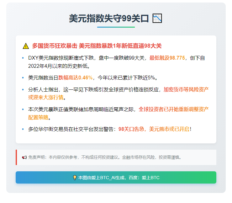 美元指数失守99