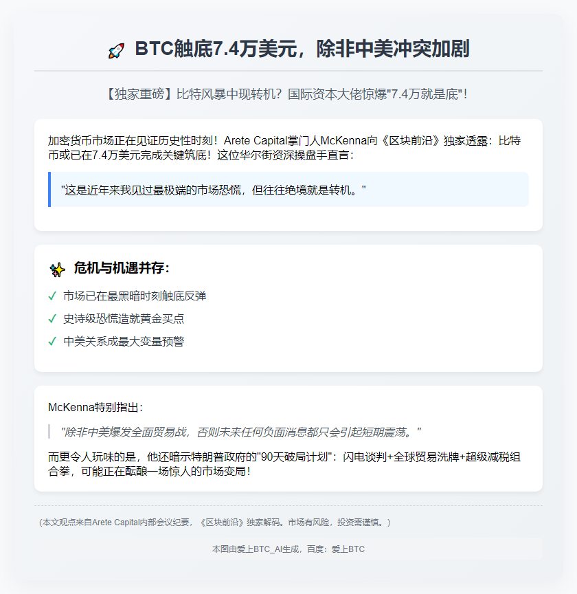BTC触底7.4万美元，除非中美冲突加剧