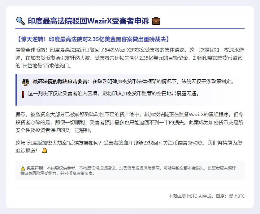 印度最高法院驳回WazirX受害者申诉