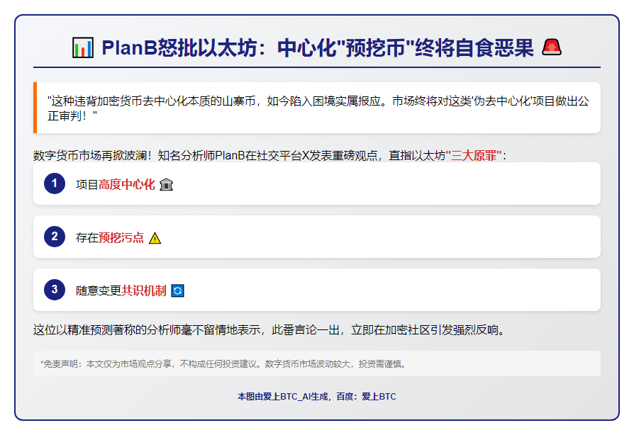 "PlanB贬低以太坊，呼吁市场淘汰"