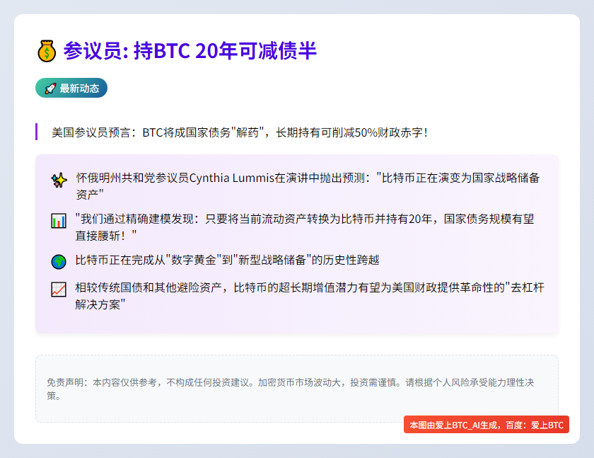 参议员：持BTC 20年可减债半