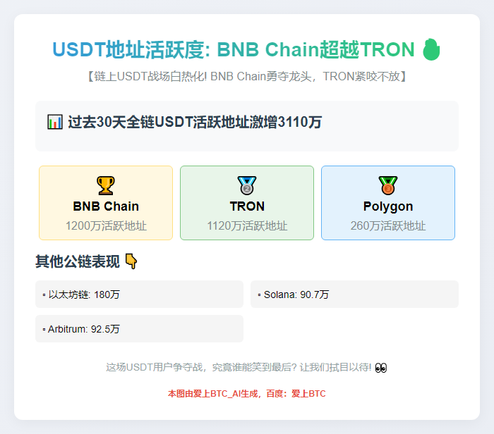 "USDT地址活跃度：BNB Chain超越TRON"
