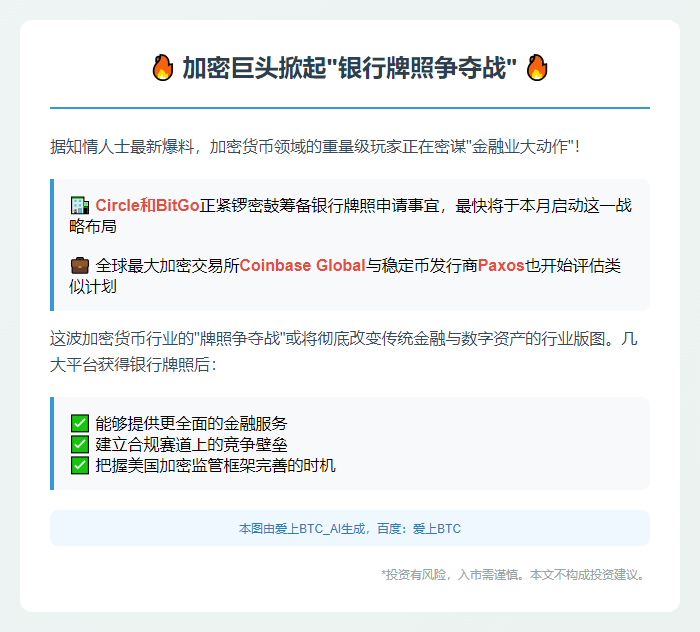 Circle和BitGo拟申请银行牌照