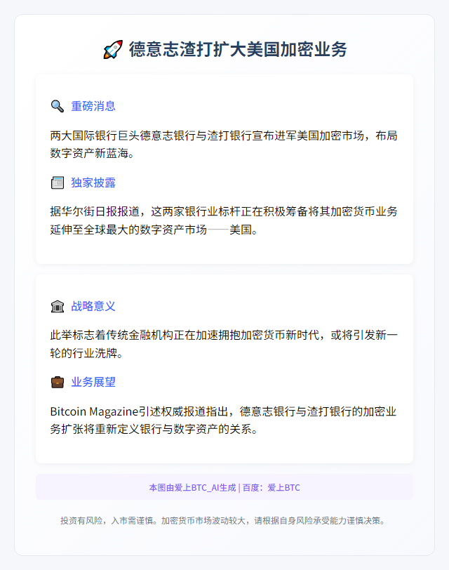 德意志渣打拟扩大美国加密业务