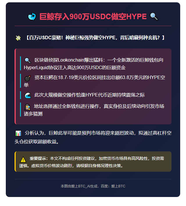 巨鲸存入900万USDC做空HYPE