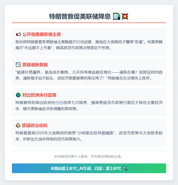 特朗普敦促美联储降息