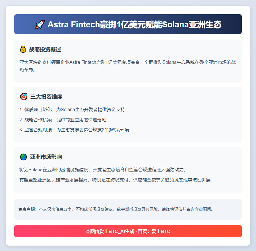 "Astra Fintech投资1亿助力Solana拓展亚洲"