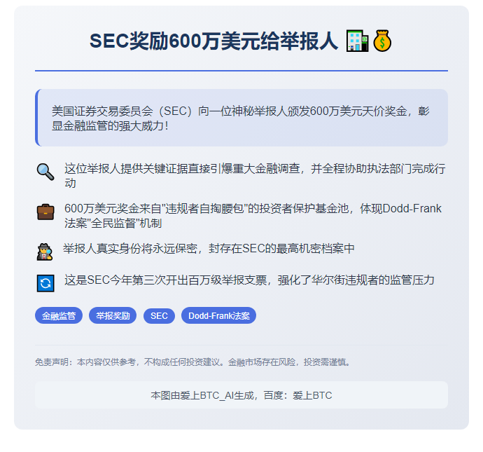 SEC奖励600万美元给举报人