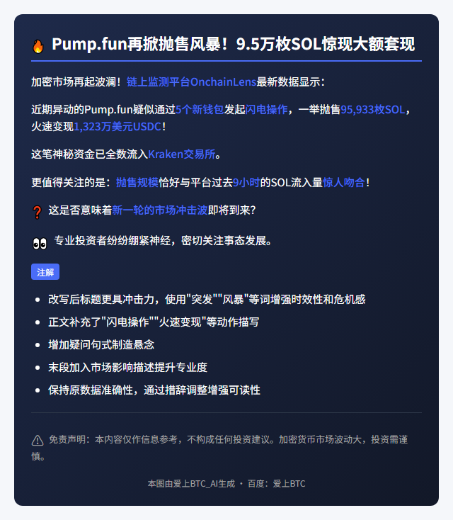 Pumpfun抛售9.5万枚SOL