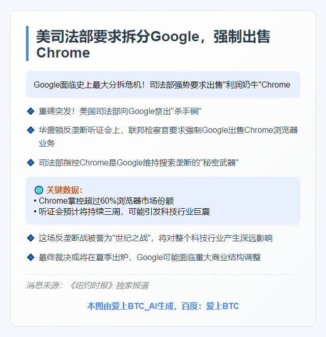 美司法部要求拆分Google，强制出售Chrome