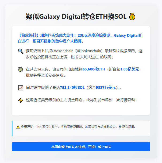 疑似Galaxy Digital转仓ETH换SOL