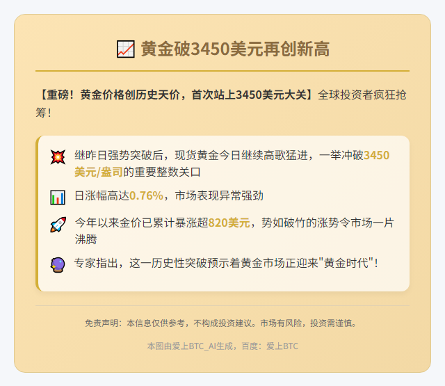 黄金破3450美元再创新高