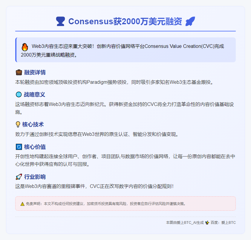 Consensus获2000万美元融资，Paradigm领投