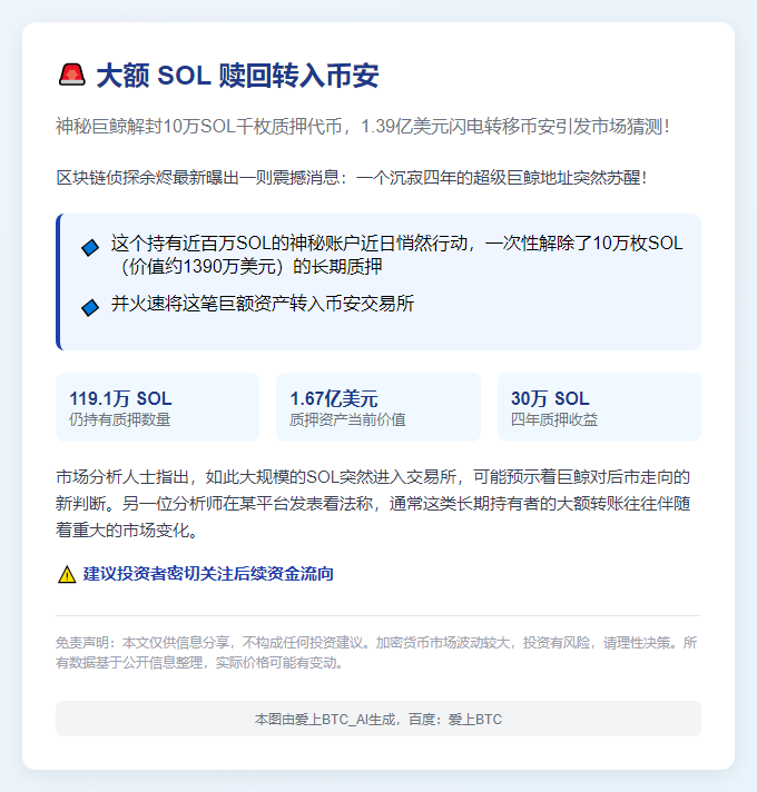 大额 SOL 赎回转入币安