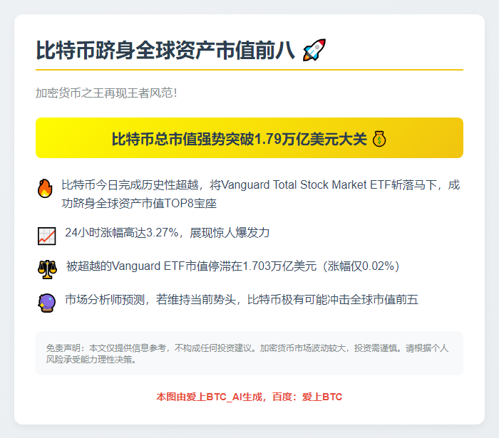 比特币跻身全球资产市值前八