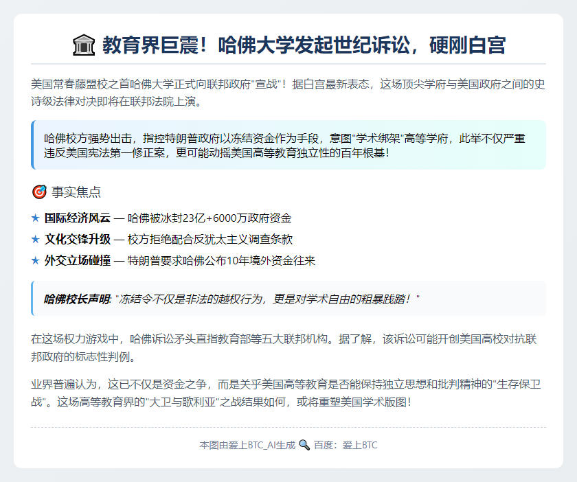 白宫将应对哈佛诉讼