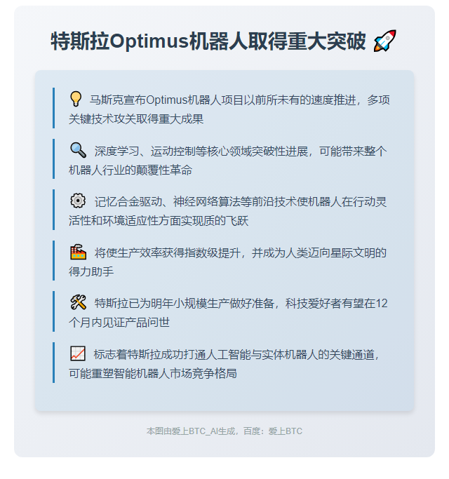 马斯克：特斯拉人形机器人进展顺利