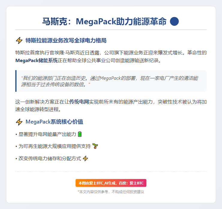 马斯克：MegaPack助力能源革命