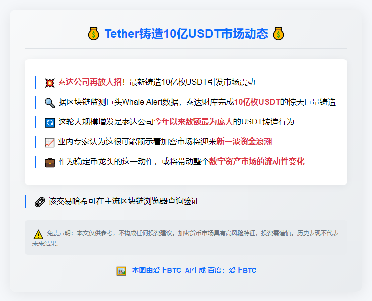 Tether铸造10亿USDT