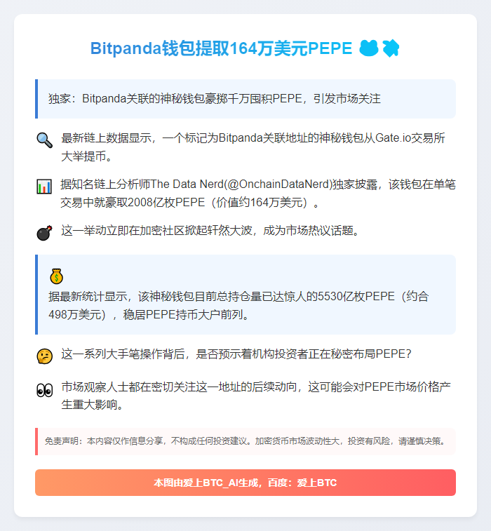 Bitpanda钱包提取164万美元PEPE