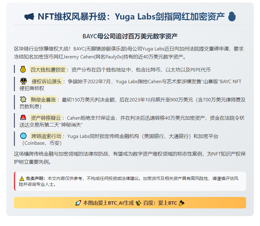 Yuga Labs欲扣押网红加密资产