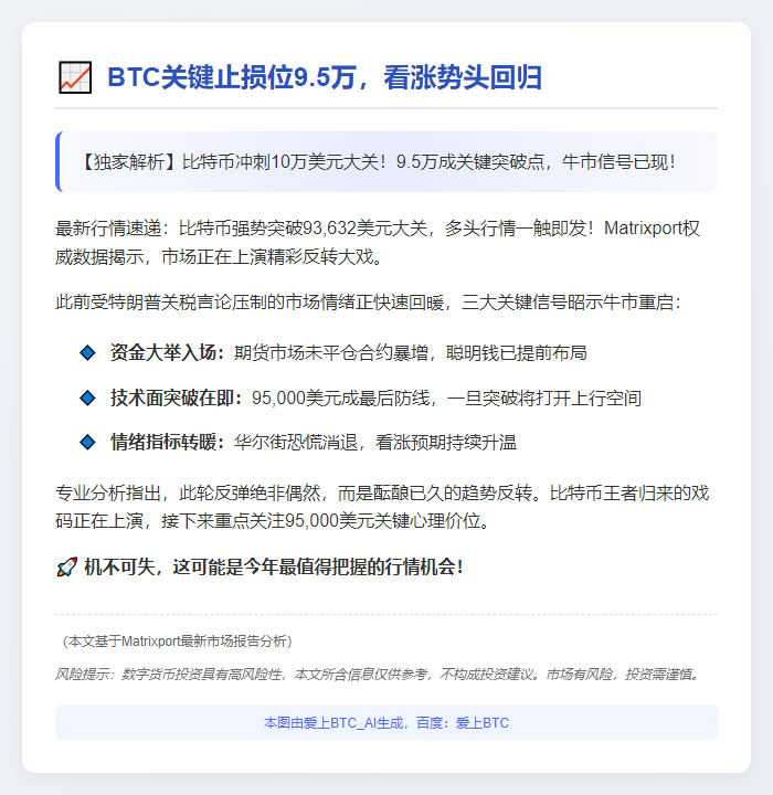 BTC关键止损位9.5万，看涨势头回归