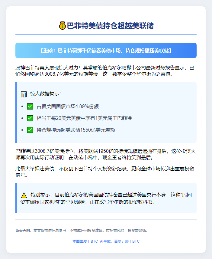 巴菲特美债持仓超越美联储