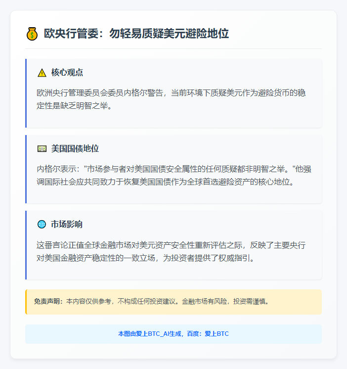 欧央行管委：勿轻易质疑美元避险地位