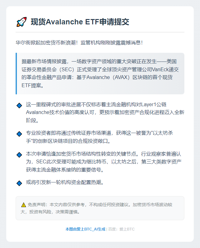 现货Avalanche ETF申请提交