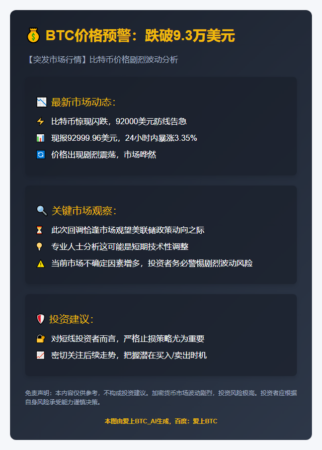 BTC跌破9.3万美元